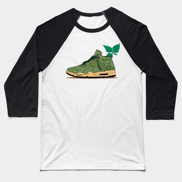 Step into a Greener Future with Our Beige, Brown & Green Sneaker Design Baseball T-Shirt by Greenbubble
